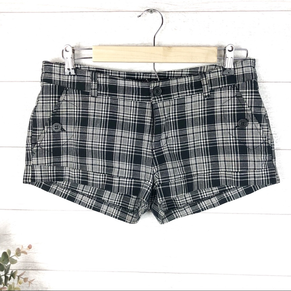 VOLCOM White & Black Plaid Shorts